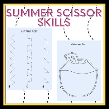 Preview of Summer Scissor Skills and Coloring | Cutting Practice Fine Motor Skills