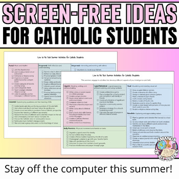 Preview of Summer Screen-Free Activities for Catholic Students - Multiple Intelligences