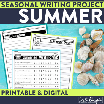 Preview of SUMMER WRITING Prompts Activities June 2nd grade 3rd descriptive paper template