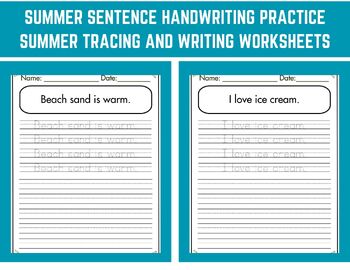 Preview of Summer Sentence Handwriting Practice Summer Tracing and Writing Worksheets