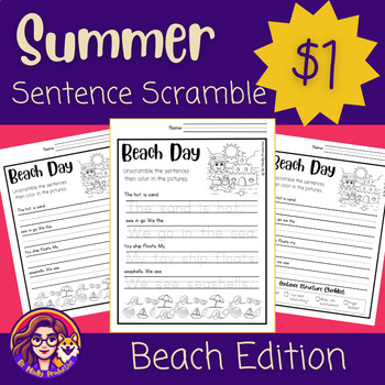 Preview of Summer Sentence Scramble | Beach Edition | NO PREP | End of Year Activities