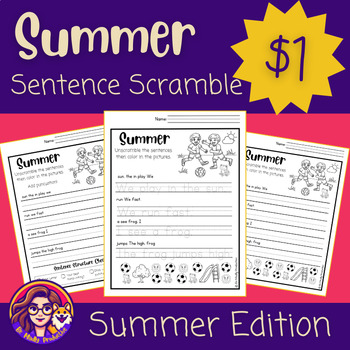Preview of Summer Sentence Scramble | Summer Edition | NO PREP | End of Year Activities