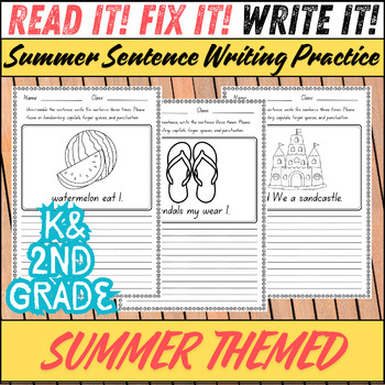 Preview of Summer Sentence Writing Practice: Unscramble and Rewrite Activity for K-2