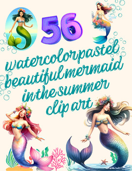 Preview of Summer Serenade: Watercolor Pastel Beautiful Mermaid Clip Art