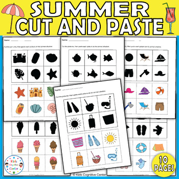 Preview of Summer Shadow Matching Worksheets | Cut and Paste Fun Activities | End of Year