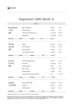 Preview of Summer Shape Up 1500 Calorie Vegetarian 1 Week Nutrition Plan