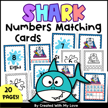 Preview of Summer Shark Numbers Matching Game, Ocean Animals Identifying 1-20 Ten Frame
