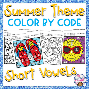 Preview of Summer Short Vowel Sounds Color By Code