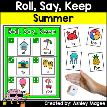 Preview of Summer Sight Word Activity Roll, Say, Keep with First 300 Words Game Center