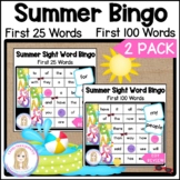 Summer Sight Word Bingo 2 Pack l First 25 and First 100 Us