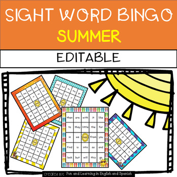 Preview of Summer: Sight Word Bingo - Editable