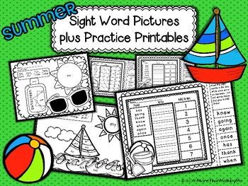 Summer Sight Word Pictures plus Practice Printables-1st grade Dolch words