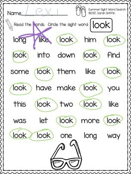 sight word search summer worksheets by little learning