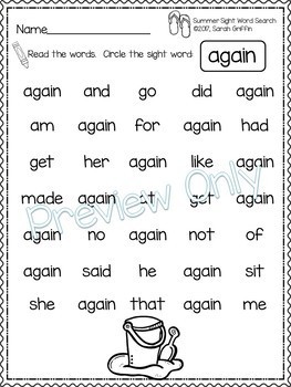 sight word search summer worksheets by little learning corner tpt