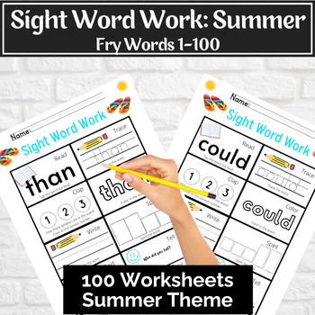 Preview of Summer Sight Word Worksheets: Fry words 1-100