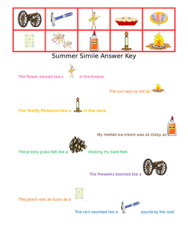 Summer Similes: a fun figurative language cut & paste warm weather activity