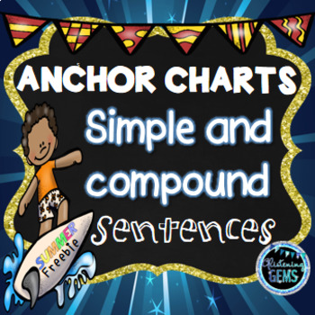 Preview of Summer Simple and Compound Sentences Anchor Charts - Freebie