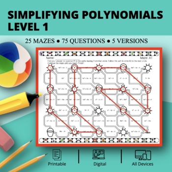 Preview of Summer: Simplifying Polynomials Level 1 Maze Activity