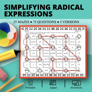 Preview of Summer: Simplifying Radical Expressions Maze Activity