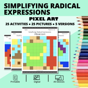 Preview of Summer: Simplifying Radical Expressions Pixel Art Activity
