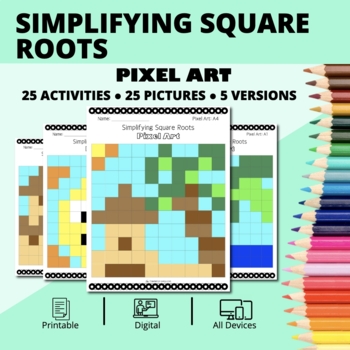 Preview of Summer: Simplifying Square Root Expressions Pixel Art Activity
