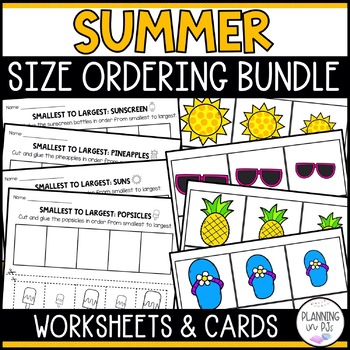 Preview of Summer Size Ordering Activities | Order by Size | Cut and Glue
