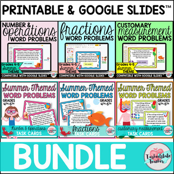 Preview of 4th Grade Math Review Test Prep Task Cards Bundle Print and Google Slides