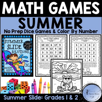 Preview of End Of The Year - Summer Math Games & Color By Number Code First to Second Grade