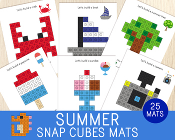 Preview of Summer Snap Cubes Mats, Connecting Cubes Task Cards, Mathlink, Fine Motor Skills