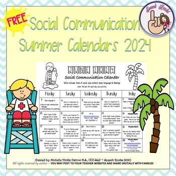 Preview of Summer Social Communication Calendars 2024 FREEBIE