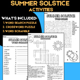 Summer Solstice Activities | Word Search, Crossword Puzzle
