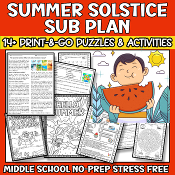 Preview of Summer Solstice First Day of Summer 2024 Science Sub Plan Middle School 5th  6th