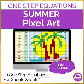 Preview of Summer Solving One Step Equations Pixel Art Activity
