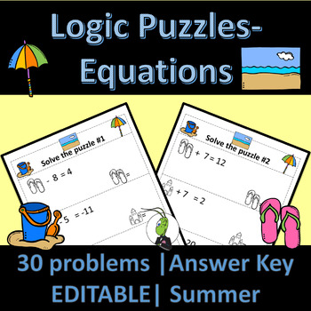 Preview of Summer Solving One and Two Step Equations | Logic Puzzles | Algebra 1