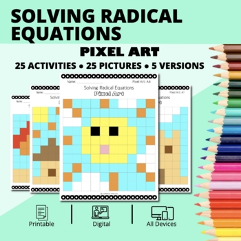 Preview of Summer: Solving Radical Equations Pixel Art Activity