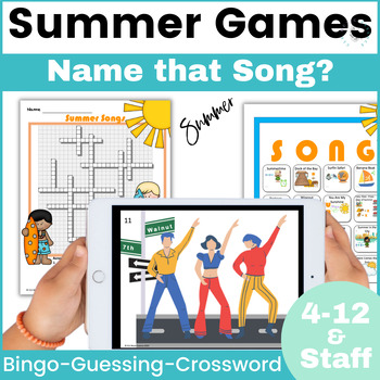 Preview of Summer Music Activities, Name that Song Game for the  End of Year or Staff Party