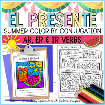 Preview of Summer Spanish Present Tense AR ER IR Verb Worksheets Sub Plans