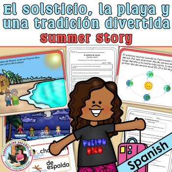 Preview of Summer Spanish Story and Worksheets (Solsticio, playa y una tradición divertida)