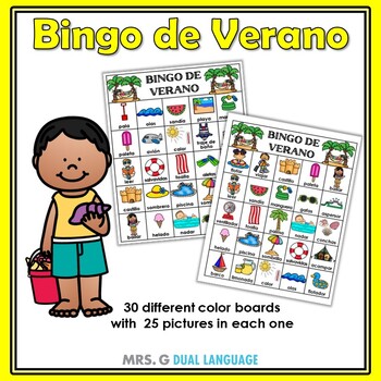 Preview of Summer Bingo in Spanish  Lotería de verano  Juego de vocabulario