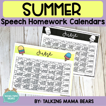 Preview of Summer Speech Homework Calendars