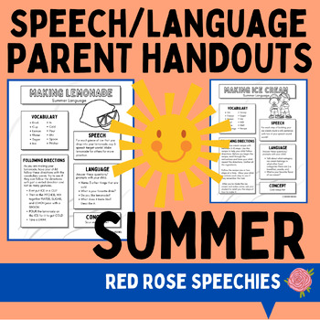 Preview of Summer Speech Language Homework - Parent Handouts - No Prep Home Carryover