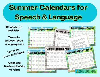 Preview of Summer Speech & Language Therapy Homework Calendar
