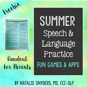 Preview of Summer Speech-Language Therapy Ideas for Parents Handout FREEBIE