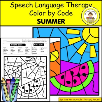 Preview of Summer Speech Therapy Color By Code Grab and Go Activity