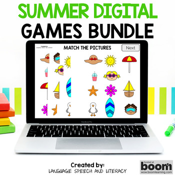Preview of Summer Speech Therapy Digital Games, Boom Card Games, Incentives