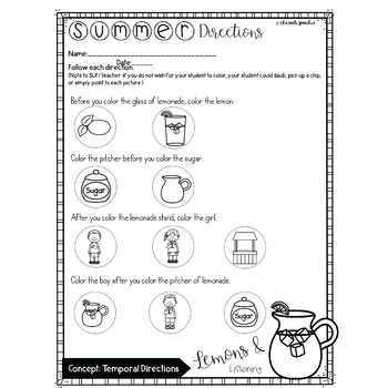 summer speech therapy following directions worksheets no prep