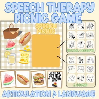 Preview of Summer Speech Therapy Game- Artic and Language Picnic Game for Mixed Groups!