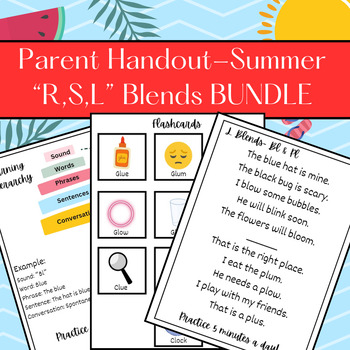 Preview of Summer Speech Therapy Homework Packet/Parent Handout- "L, R, S" Blends/Clusters
