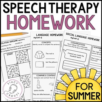 Preview of Summer Speech and Language Packet Speech Therapy Homework Pages Artic & Language