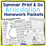 Summer Speech Therapy Homework Packets with Articulation Calendars